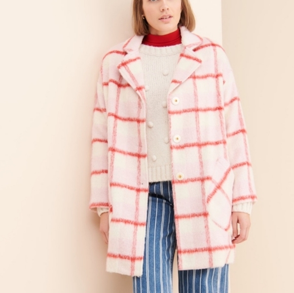 NWOT Anthropologie Eva Franco strawberry plaid coat - Picture 1 of 16